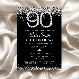 Invitación Elegant Silver Diamonds 90th Birthday Party