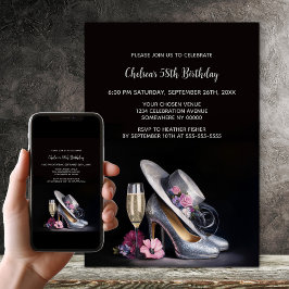 Invitación Elegant Silver High Heel Shoes Birthday Party