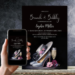 Invitación Elegant Silver High Heel Shoes Brunch and Bubbly