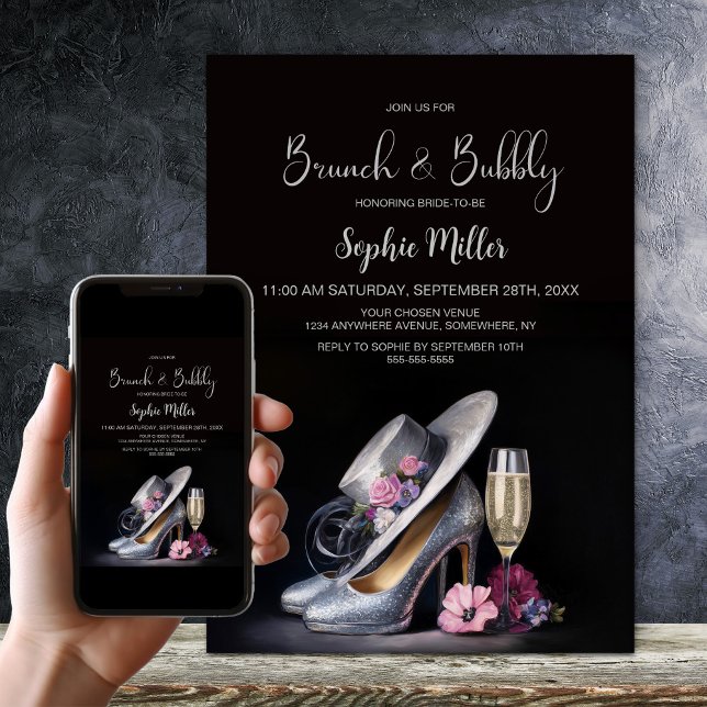 Invitación Elegant Silver High Heel Shoes Brunch and Bubbly (Subido por el creador)