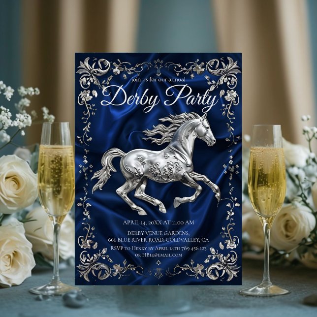 Invitación Elegant Silver Horse Derby Party Invitation with N (Subido por el creador)