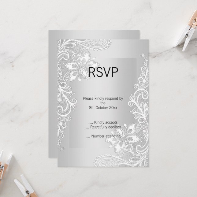 INVITACIÓN ELEGANT SILVER LACE RSVP  (Anverso/Reverso In Situ)