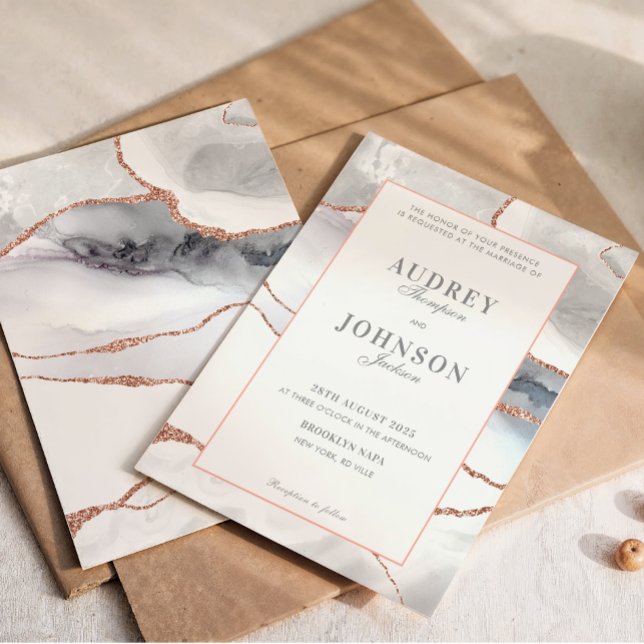 Invitación Elegant Silver Marble Rose Gold Wedding (Subido por el creador)