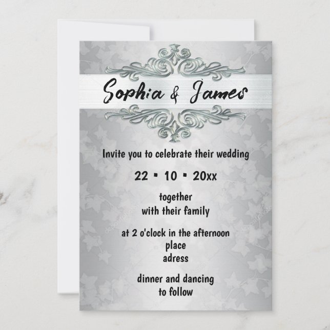 Invitación Elegant Silver Wedding Invitation – Custom card (Anverso)