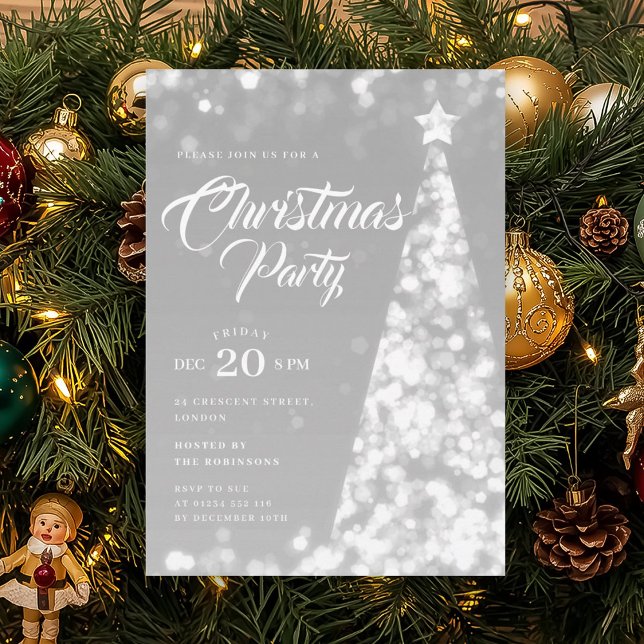 Invitación Elegant Silver Winter Christmas Tree Holiday  (Elegant Silver Winter Christmas Tree Holiday Invitation)