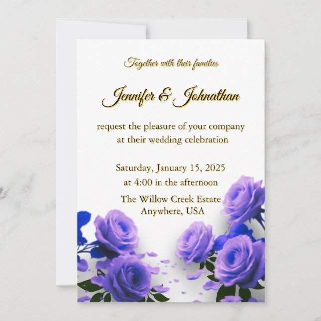 Invitación Elegant Simple Blue Roses Love is in Bloom Wedding (Anverso)