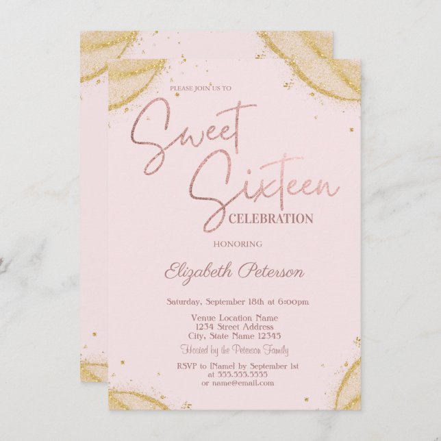 Invitación Elegant Simple Gold Glitter Corners Sweet 16   (Anverso / Reverso)