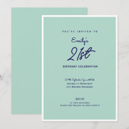 Invitación Elegant Simple Modern Mint 21st Birthday Party