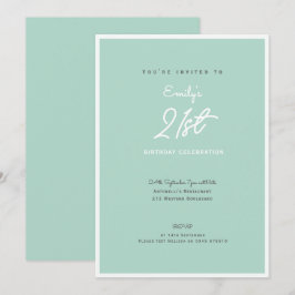 Invitación Elegant Simple Modern Mint 21st Birthday Party