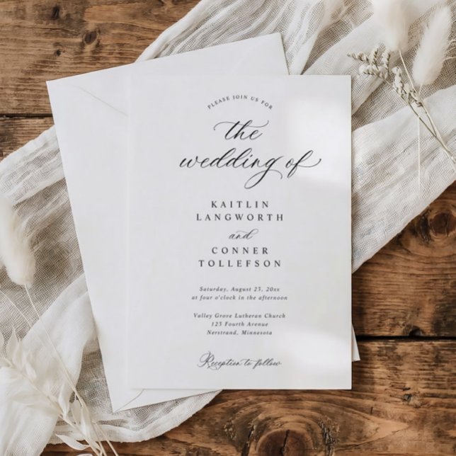 Invitación Elegant Simple Old Money Black and White Wedding (Classic black and white wedding invitation with elegant calligraphy and traditional script)