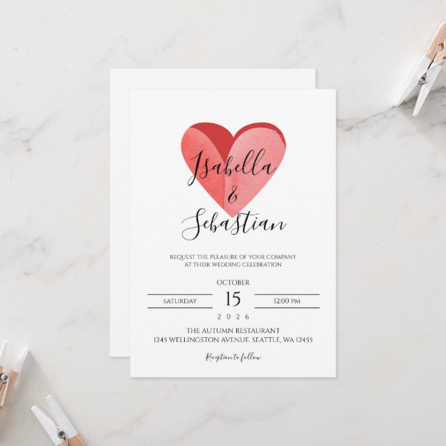 Invitación Elegant Simple Pink Heart Wedding Invitation (Anverso/Reverso In Situ)