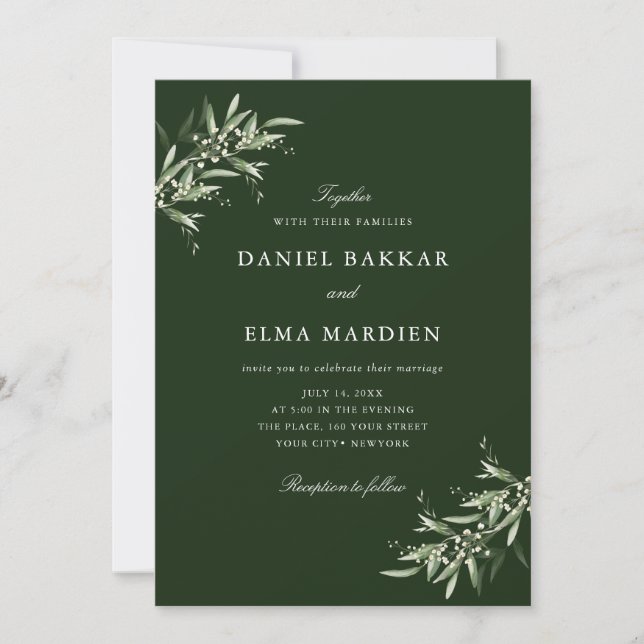 Invitación Elegant Simple Rustic Botanical Greenery Wedding (Anverso)