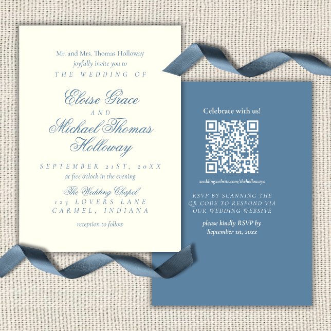 Invitación Elegant Simple Script Dusty Blue Wedding (Elegant Simple Script Dusty Blue Wedding Invitation)