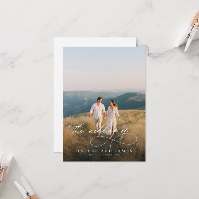 Invitación Elegant Simple Script QR Code Budget Photo Wedding (Anverso/Reverso In Situ)