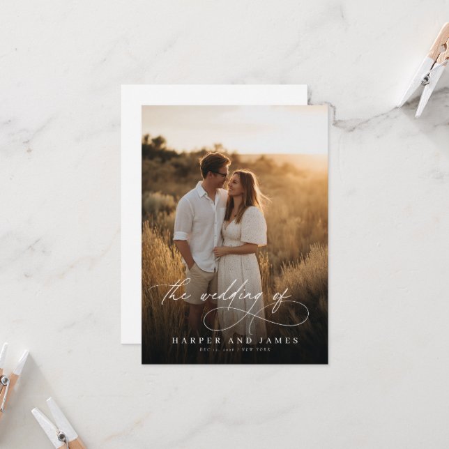 Invitación Elegant Simple Script QR Code Photo Budget Wedding (Anverso/Reverso In Situ)