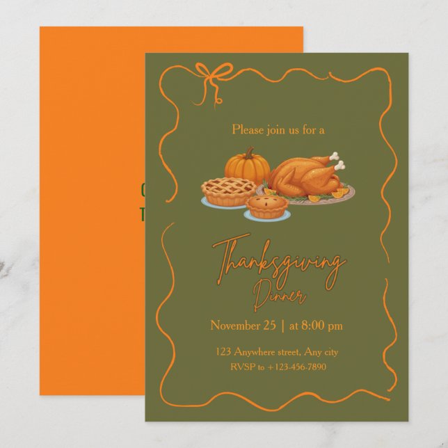 Invitación Elegant Simple Thanksgiving Dinner (Anverso / Reverso)