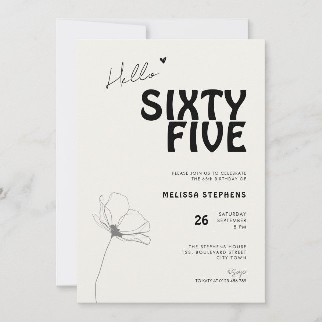 Invitación Elegant Sixty Five Bold Typography 65th Birthday (Anverso)
