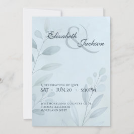 Invitación Elegant Soft Cool Blue Botanical Script Wedding