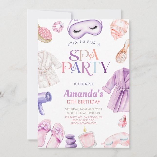 Invitación Elegant Spa day Girls Birthday Party (Anverso)