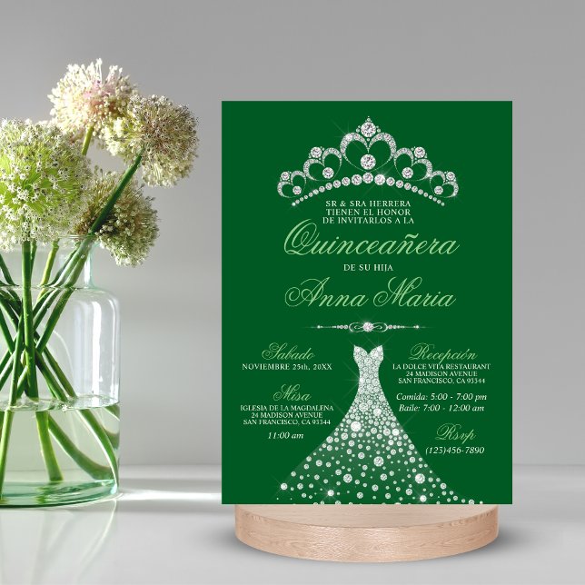 Invitación Elegant Spanish Quinceañera Mis Quince Green (Subido por el creador)