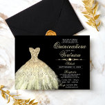 Invitación Elegant Spanish Quinceañera Mis Quince Invitation<br><div class="desc">Modern yet elegant Quinceañera Mis Quince Anos invitations.  Glitter diamond tiara / crown and dress / gown.  Light blush cream yellow gold colors.  Easy to edit template cards.  Perfect for 15th girl birthday party.</div>