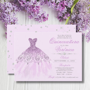 Invitación Elegant Spanish Quinceañera Mis Quince Purple