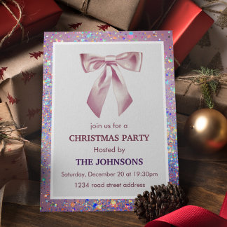 Invitación Elegant Sparkling Bow Christmas Party Invitation