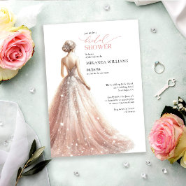 Invitación Elegant Sparkling Pink Bride Dress Bridal Shower