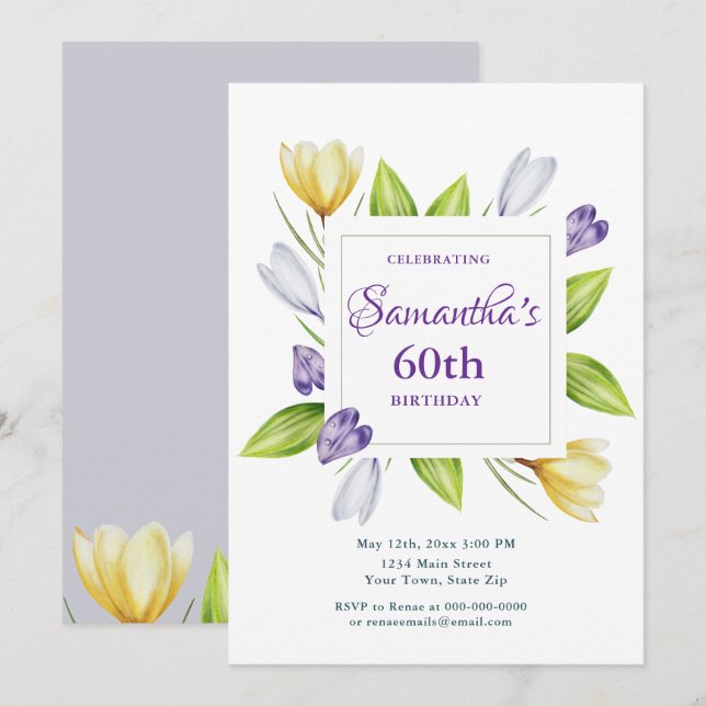 Invitación Elegant Spring Floral 60th Birthday Invitation (Anverso / Reverso)