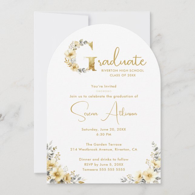 Invitación Elegant Spring Floral Beige Tones Graduation Party (Anverso)