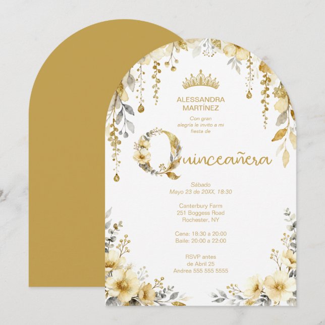 Invitación Elegant Spring Floral Beige Tones Quinceañera (Anverso / Reverso)