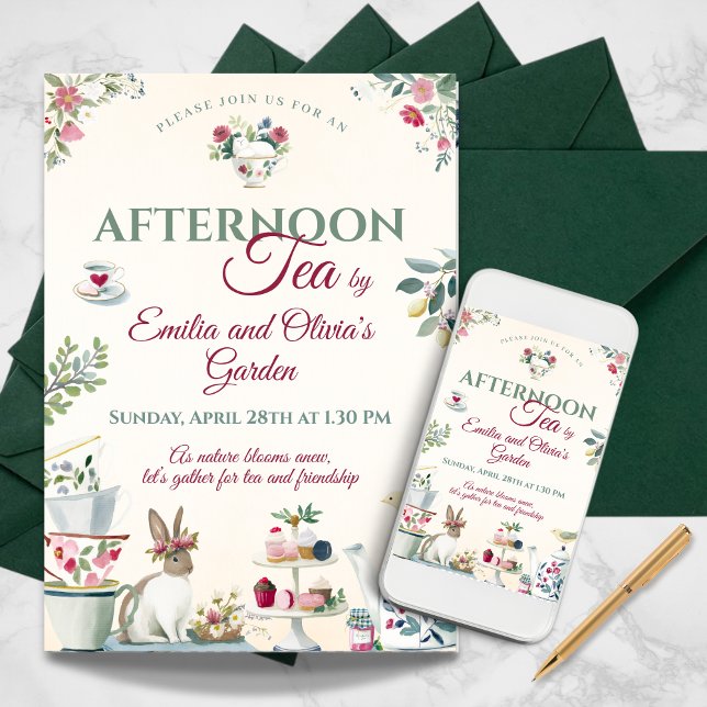 Invitación Elegant Spring Garden Afternoon Tea Party (Elegant Spring Garden Afternoon Tea Party Invitation)