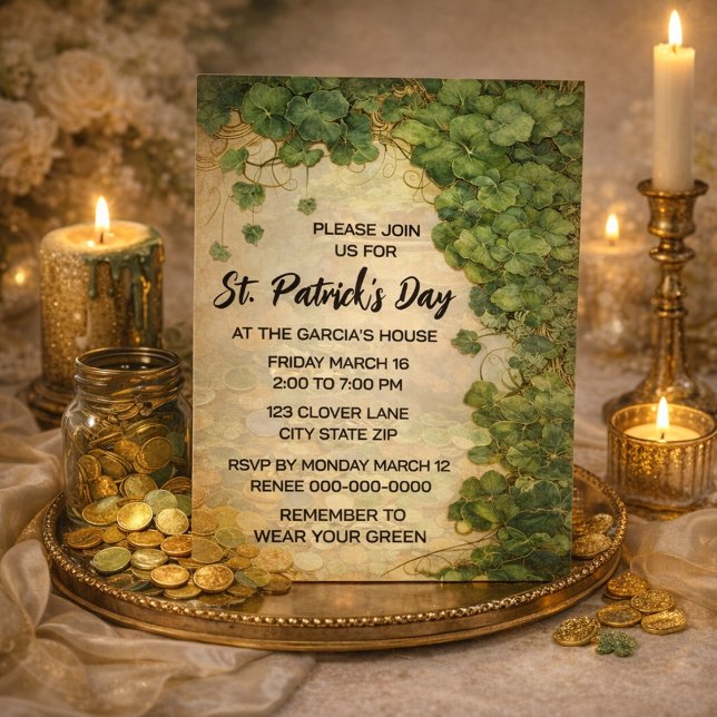 Invitación Elegant St. Patrick’s Day Green Clover Invitation  (Subido por el creador)