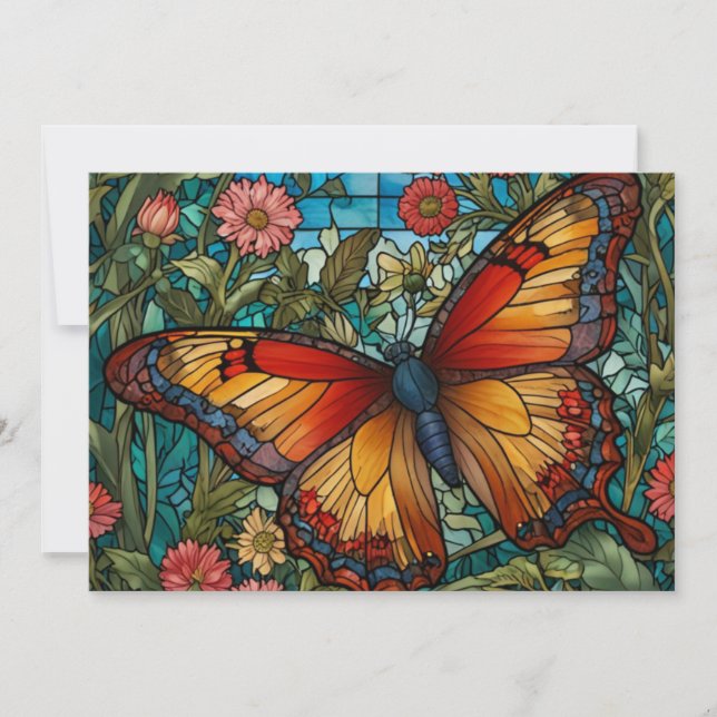 Invitación Elegant stain glass butterfly garden (Anverso)