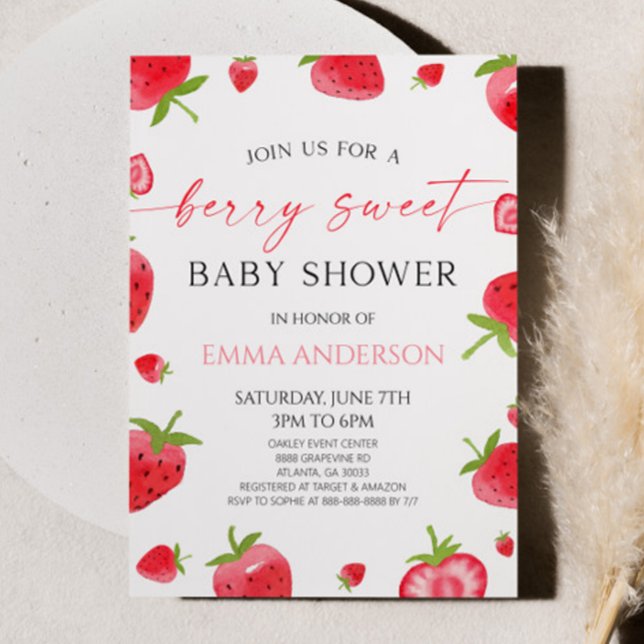 Invitación Elegant Strawberry A Berry Sweet Baby Shower (Subido por el creador)