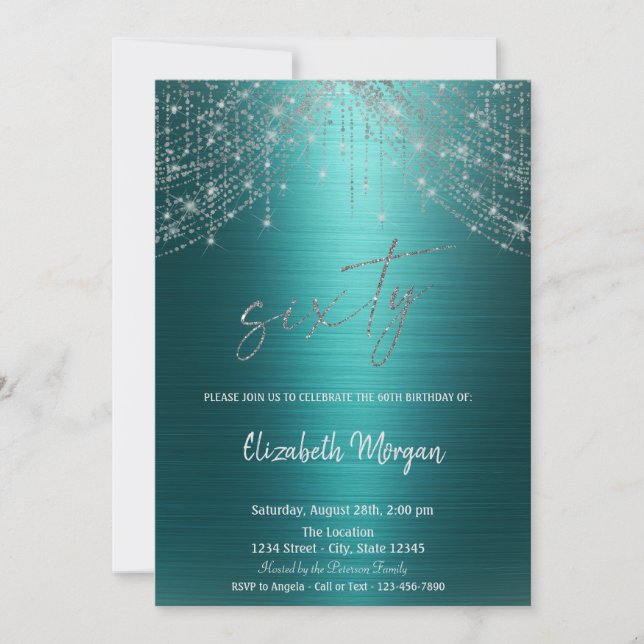 Invitación Elegant String Lights Green Metallic 60th Birthday (Anverso)