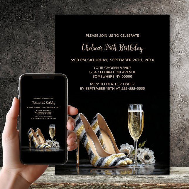 Invitación Elegant Striped High Heel Shoes Birthday Party (Subido por el creador)