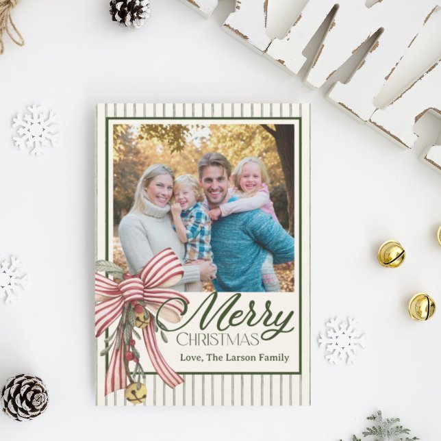 Invitación Elegant Striped Merry Christmas Family Photo Card  (Subido por el creador)