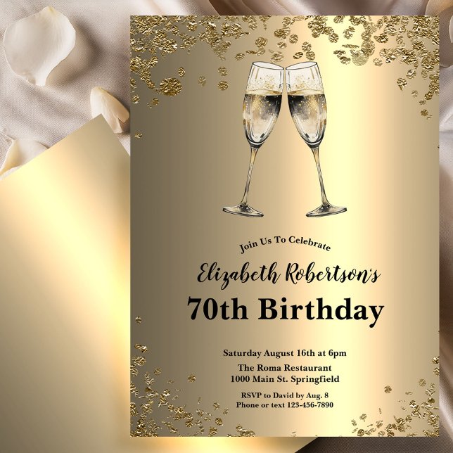Invitación Elegant Stylish Black and Gold 70th Birthday  (Subido por el creador)