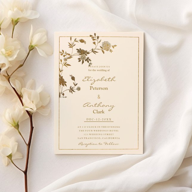 Invitación Elegant stylish ivory gold floral luxury Wedding (Elegant stylish ivory gold floral luxury Wedding )