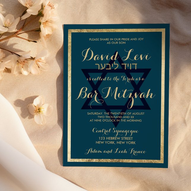 Invitación Elegant Stylish Mauve Blue Gold Bar Mitzvah (Elegant Stylish Mauve Blue Gold Bar Mitzvah)