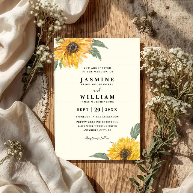 Invitación Elegant Sunflower Rustic Modern QR Code Wedding (Subido por el creador)