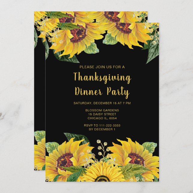 Invitación Elegant Sunflowers and Foliage Thanksgiving Party (Anverso / Reverso)