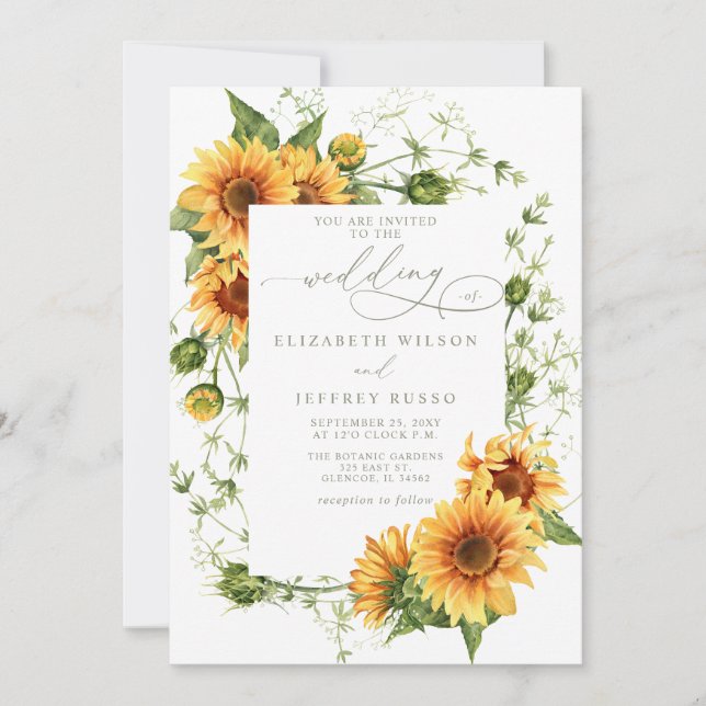 Invitación Elegant Sunflowers Garden Floral Wedding (Anverso)
