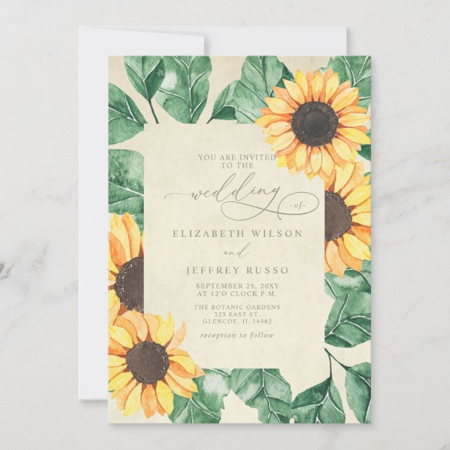 Invitación Elegant Sunflowers Garden Floral Wedding (Anverso)