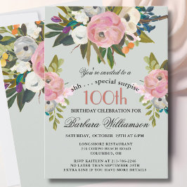 Invitación Elegant SURPRISE Handpainted 100th Birthday Party 