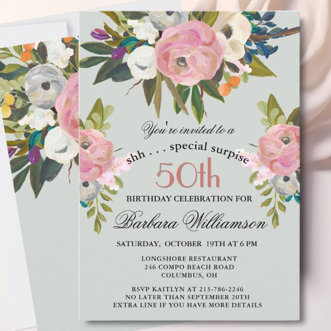 Invitación Elegant SURPRISE Handpainted 50th Birthday Party  (Subido por el creador)