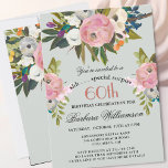 Invitación Elegant SURPRISE Handpainted 60th Birthday Party<br><div class="desc">Start this special Surprise 60th birthday celebration in a elegant style with this beautifully hand painted invitation with colorful yet gentle flowers -- leading with blush pink and greenery, yet adding interesting other touches of color. All of the text can be personalized for your party including the guest of honor's...</div>