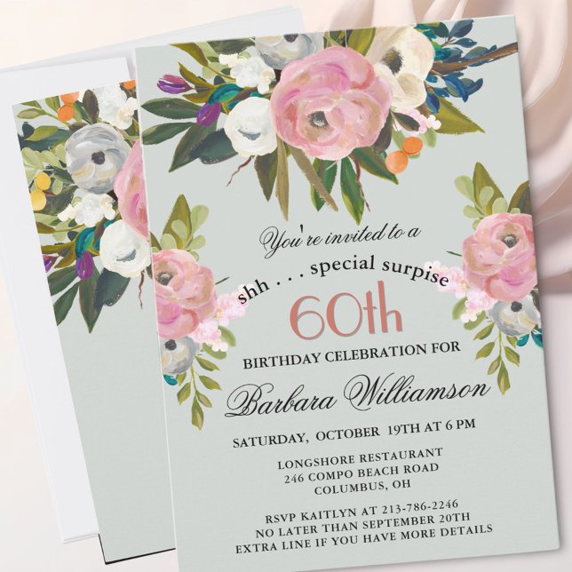 Invitación Elegant SURPRISE Handpainted 60th Birthday Party  (Subido por el creador)