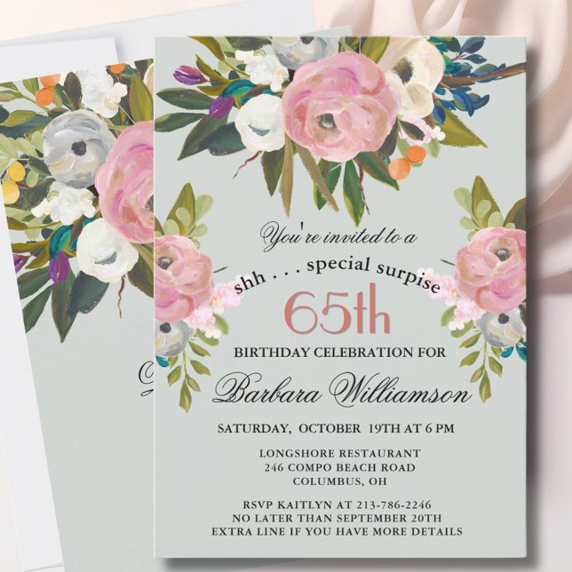 Invitación Elegant SURPRISE Handpainted 65th Birthday Party  (Subido por el creador)